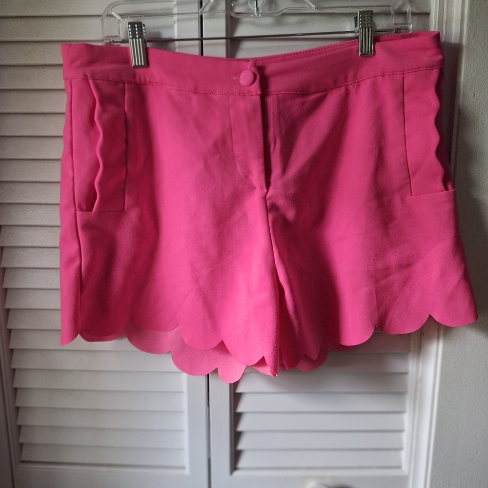 Annabella Vibrant Pink Scalloped High Waist Shorts